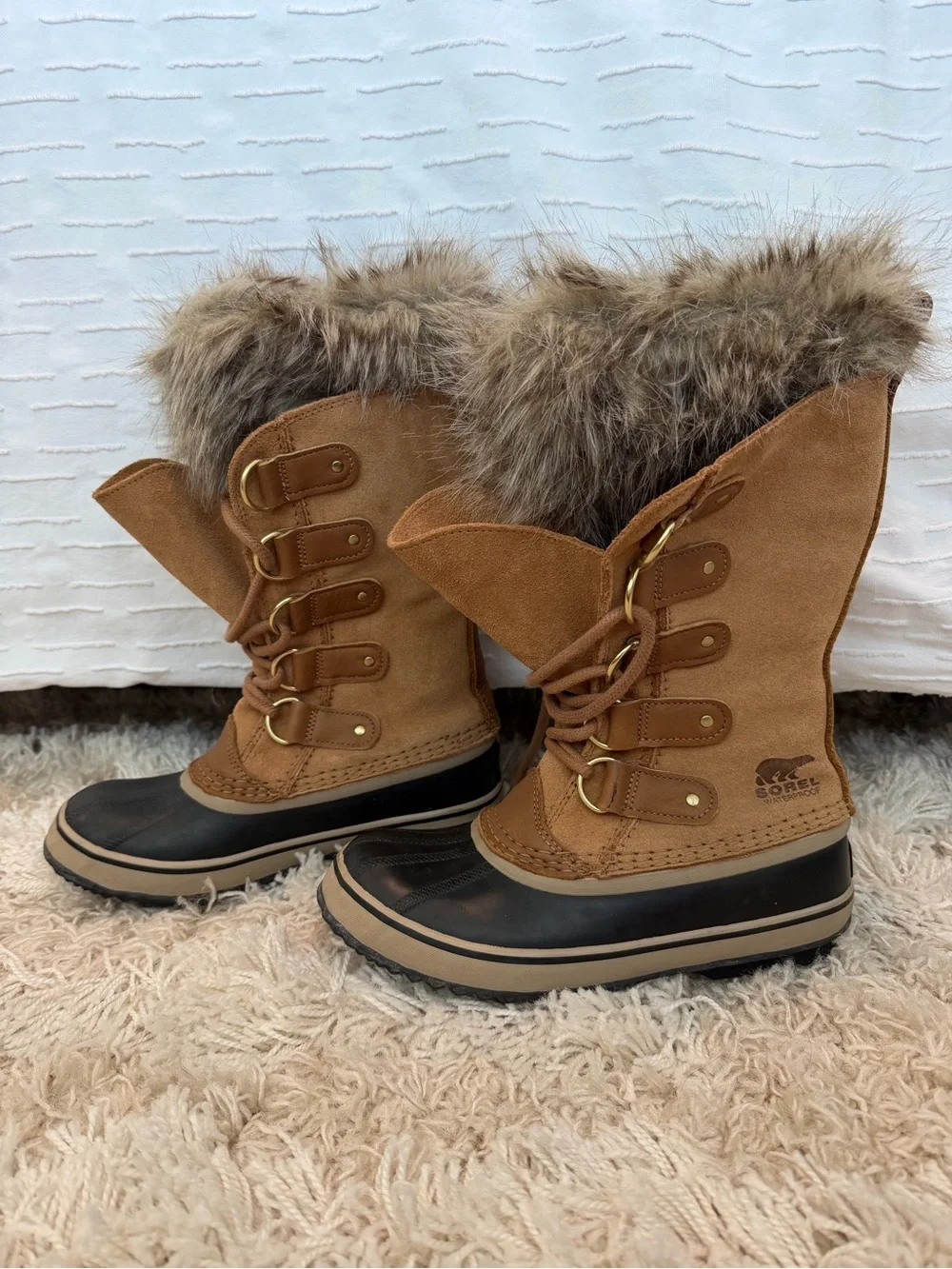 Sorel Brown Faux Fur-Trim Lace-Up Winter Boots